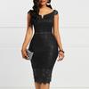 Ready-Made Evening Gowns, Short-Sleeved V-Neck Off-Shoulder Sexy Midi Bodycon Lace Dress