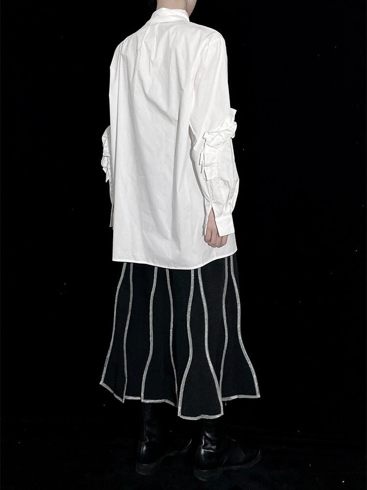 Xitao Edible Tree Fungus Single Breasted Women Shirt Solid Color Turn-down Collar Asymmetrical Split Shirt 2024 Autumn HQQ2392