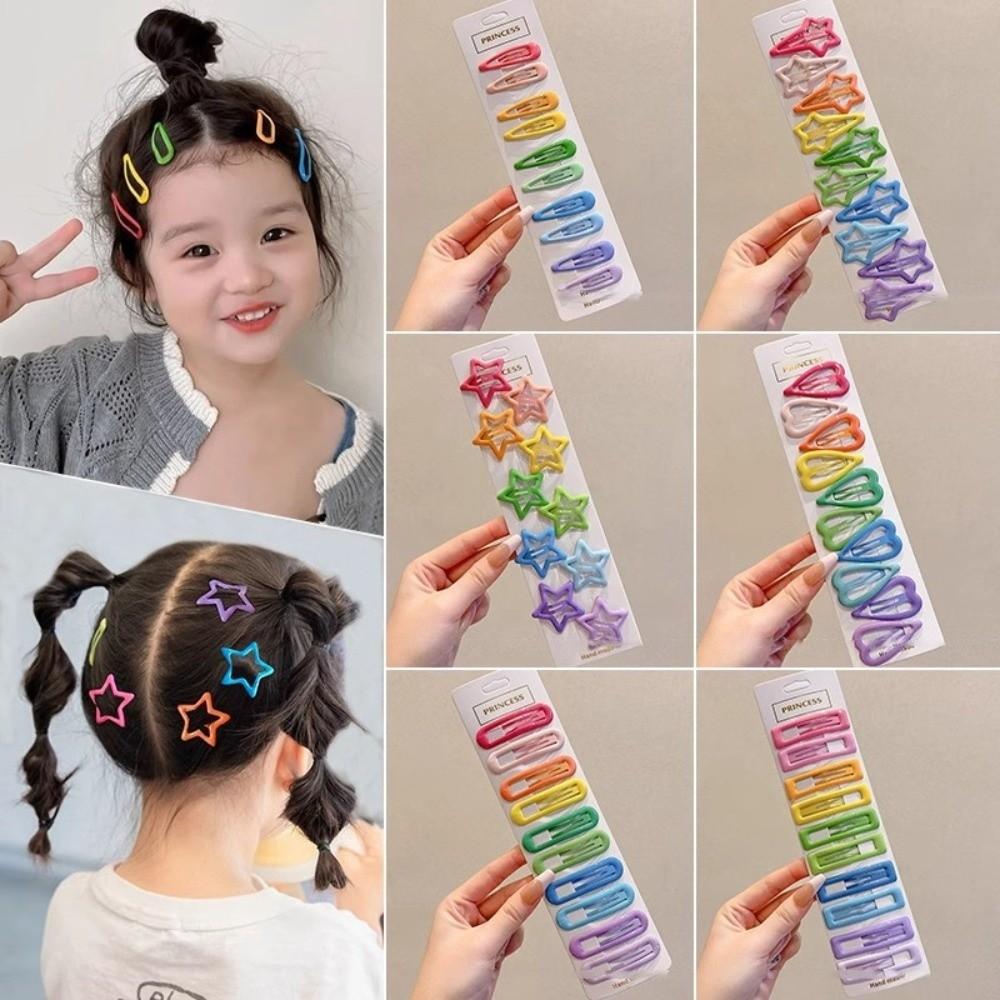 10Pcs Star Heart Shaped Hair Clips Alloy Side Clips Cute Hairpins