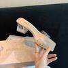 High-heeled Sandals Summer New Square Head Pvc Transparent Crystal and High-heeled Slippers with Thick-heeled Slippers