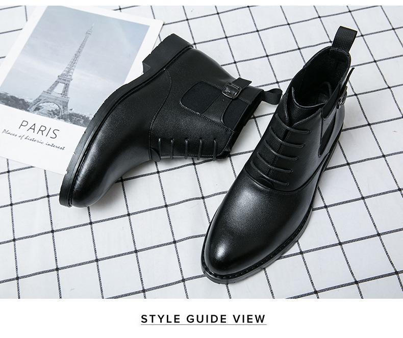 Men's Korean Style Pointed Toe Chelsea Boots - Formal & Casual Large Size Leather Shoes