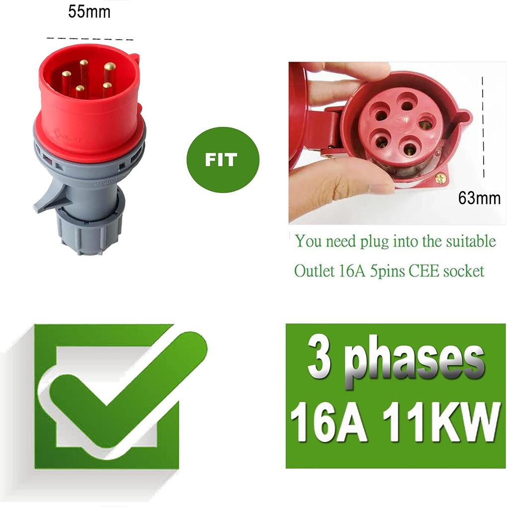 Portable EV Charger 3-phase Type 2 11KW 16A EVSE Charging Cable IEC 62196-2 TYPE-2 for Electric Car Vehicle