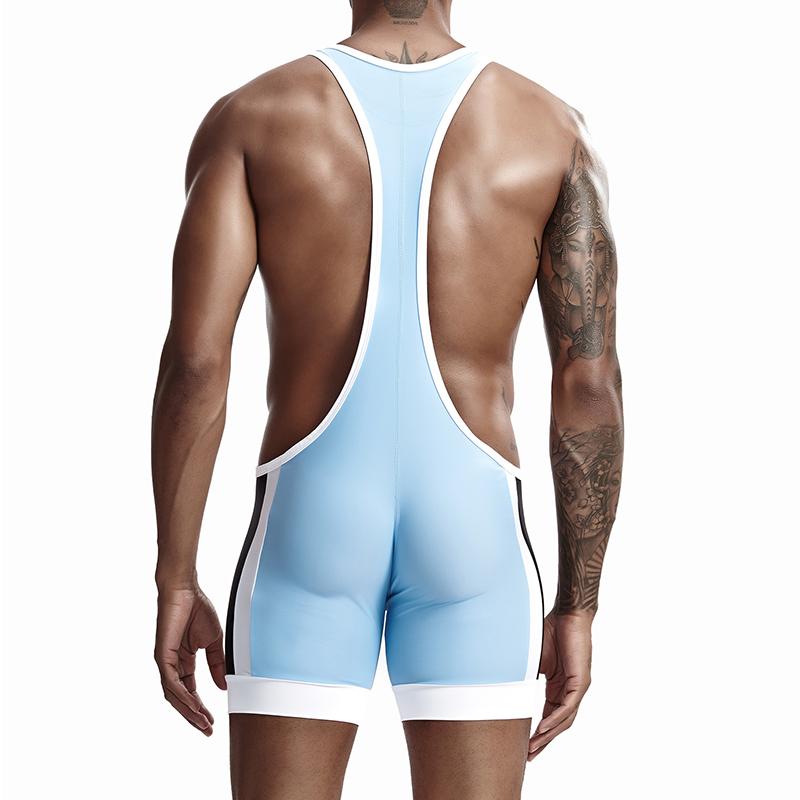Men's Comfort Quick-Drying Athletic Fitness Sling Jumpsuit Color-Block One-Piece Cycling & Wrestling Sportswear
