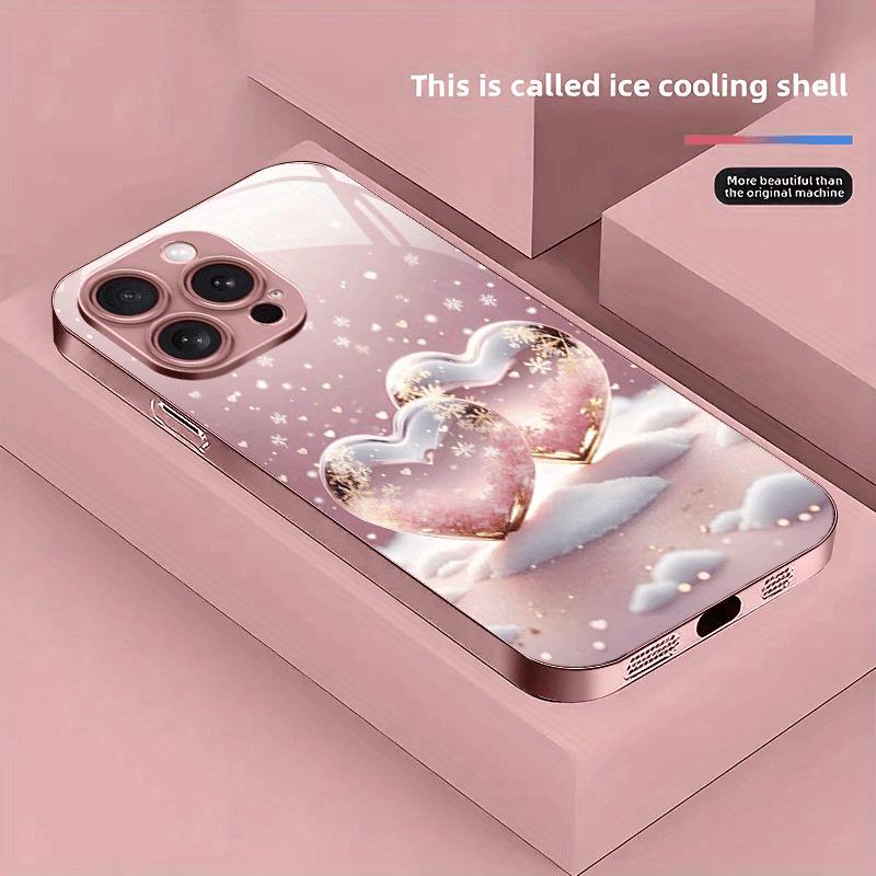 Pink Heart Snowflake Pattern Phone Case Suitable for iPhone 17 16 15 14 13 12 11Pro/Max/Plus Anti Drop and Shockproof Back Cover
