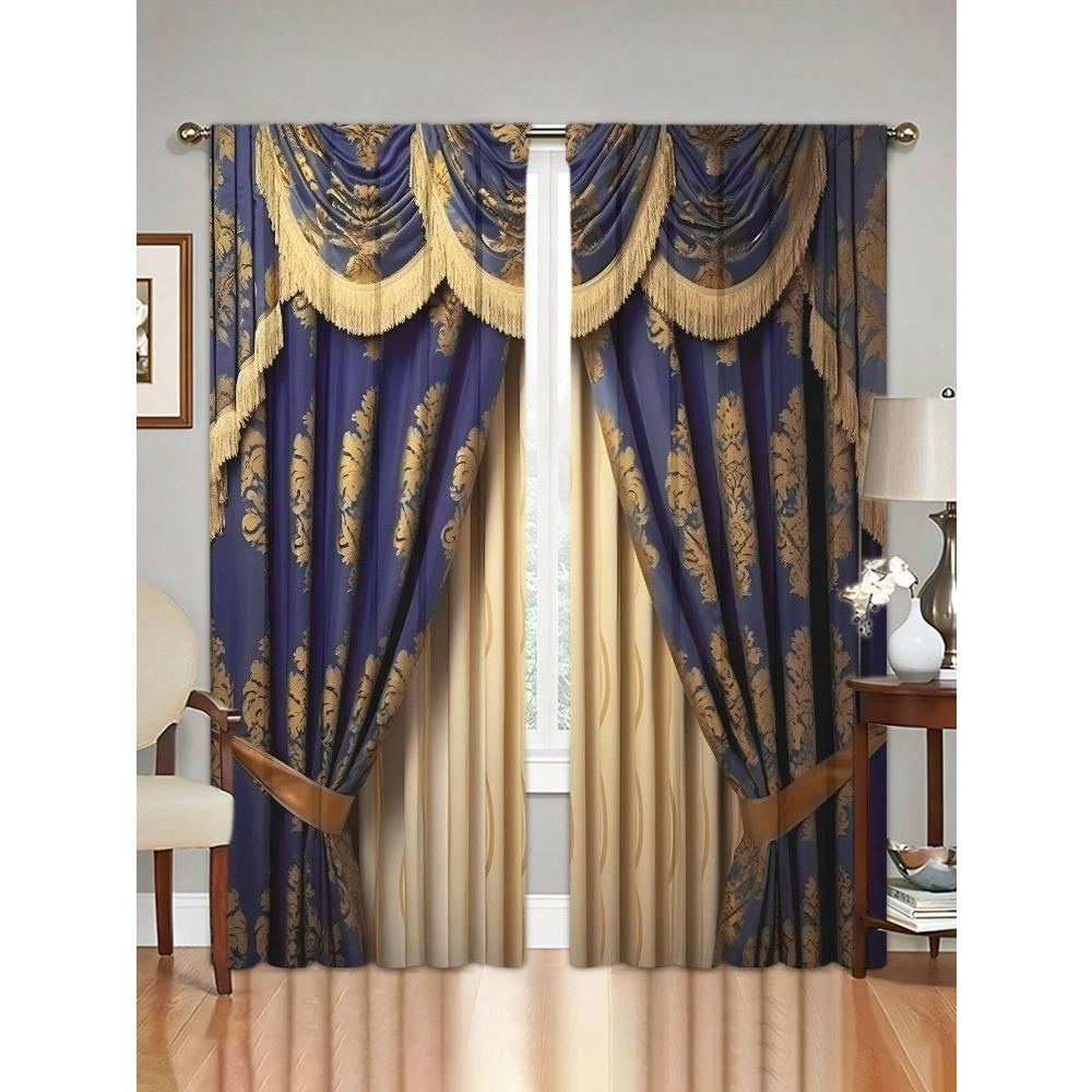 2pcs Digital Printed Curtains With Modern Retro High-Grade Polyester Fiber,Household Decor Pole Top Drapes For All Season