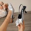Fashion New Design Summer Women Sandals Cover Head Genuine Leather Pointed Toe Flower Slip-On Strap Empty Back High Heels Shoe