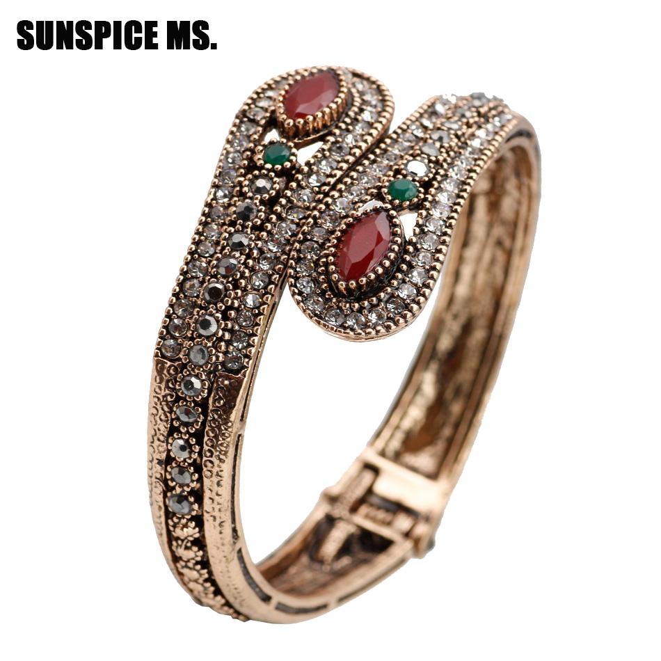 Prachtige Turkse Rode Hars Retro Armband Vintage Manchet Armband voor Vrouwen Antiek Gouden Kleur Boho Bruiloft Sieraden Lente Opening