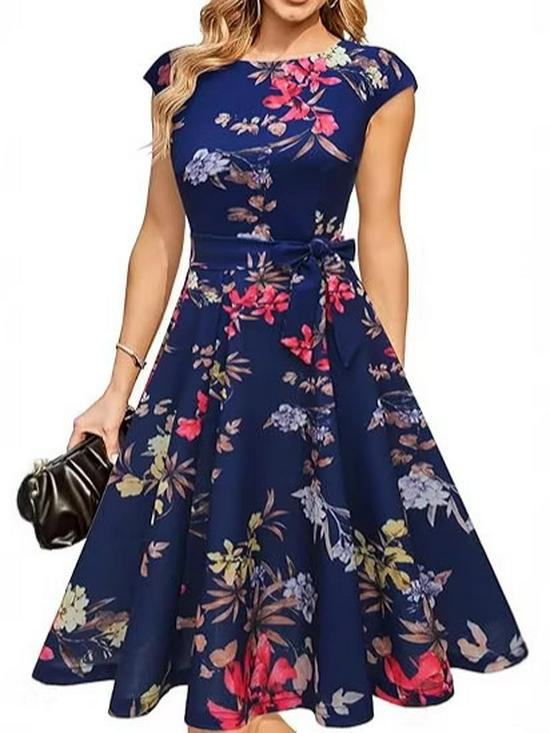 

European & American Summer Sleeveless Printed Dress with Lace-up Waist S
