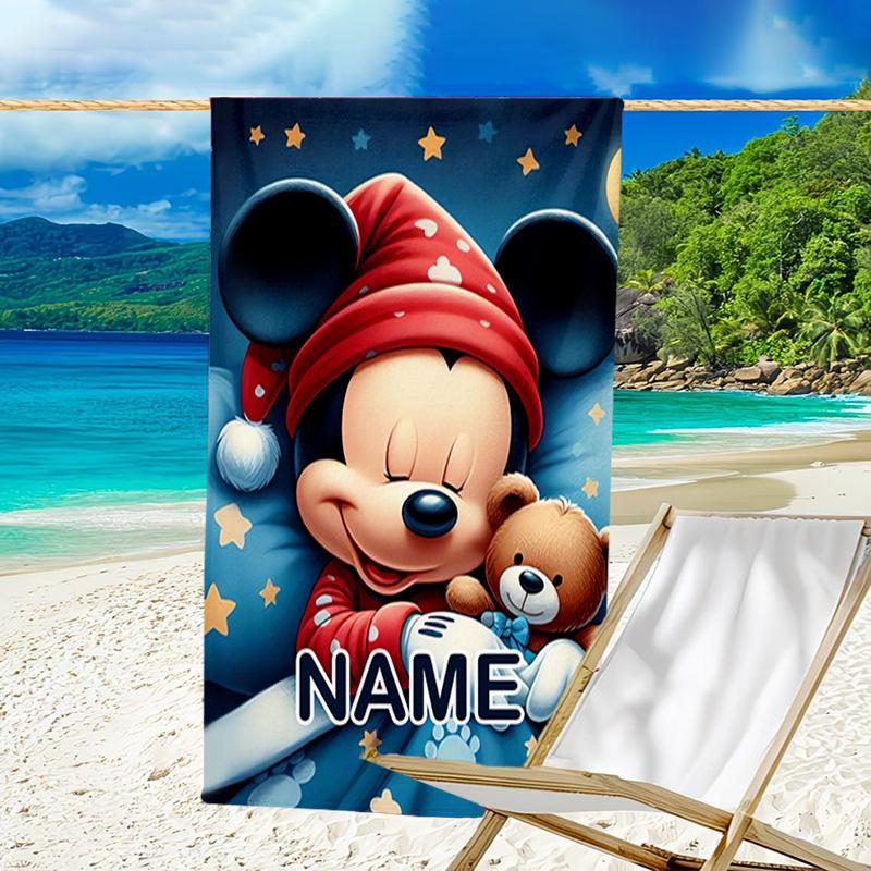 1pc Mickey3 Beach Towel with Custom Name, Beach/Swimming/Bath/Picnic/Camping Towel, Suitable for Seaside Beaches