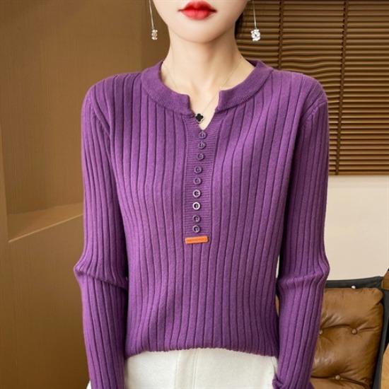 HNXC Autumn and Winter Women's Loose, Slimming, Fashionable and Versatile Fleece with Buckles and A Pull-out Round Neck Sweater