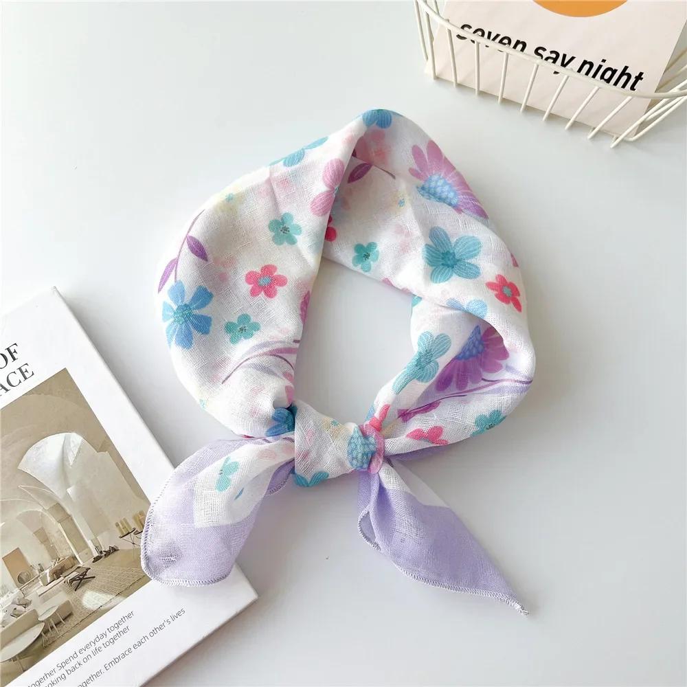 

Fashion Bandana Cotton Head Scarf For Women Small Hijab Floral Print Handkerchief Hair Scarfs 55cm Square Headbands Neck Scarves 55x55cm