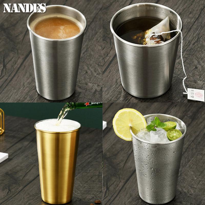 Stainless Steel Metal Cup Beer Cups Household Office Bar Wine Glass Coffee Tumbler Travel Camping Mugs Tea Mug Set Outdoor