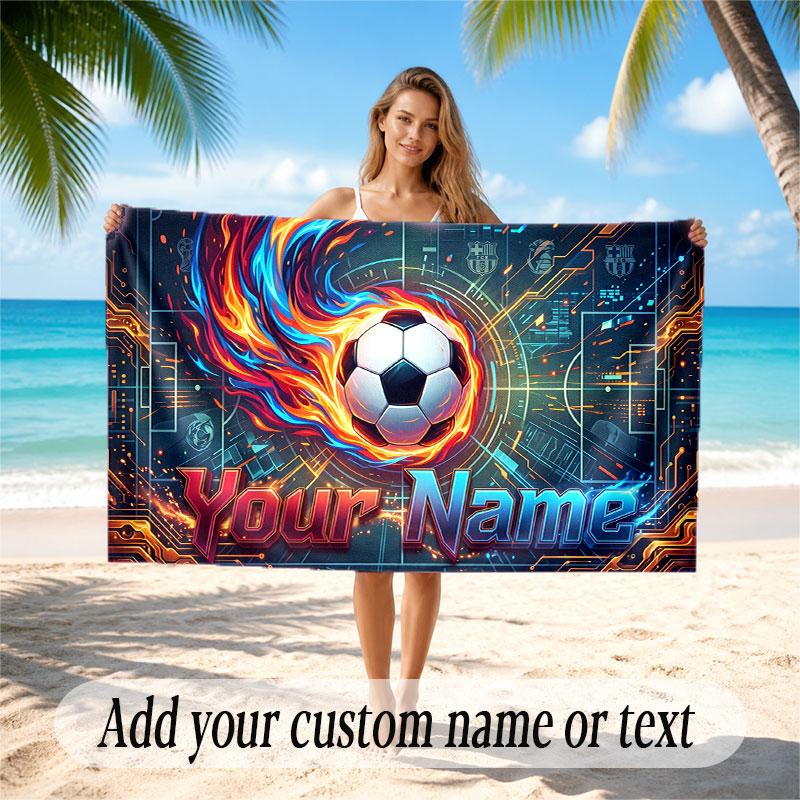Sports Theme Soft Beach Towel Personalized Custom Name Text Towel Portable for Beach Pool Travel
