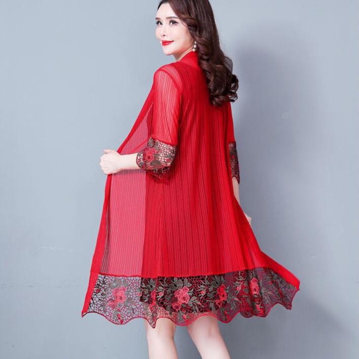 Sonnenschutzkleidung Damen Oberbekleidung Eisseide Strickjacke Dünne Außenschicht Mesh Spitze Top Mittellanges Hemd