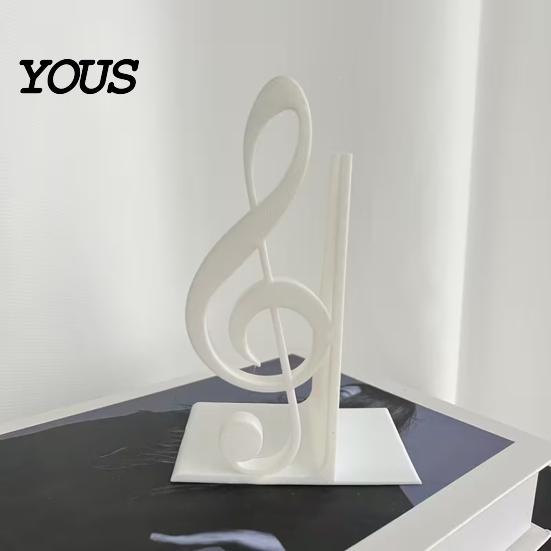 Matte Surface Book Stopper 3D Printed Music Note Bookend, Decorative Shelf Organizer, Modern Desk Decor for Home Themed Gift Office Study, Heavy Base
