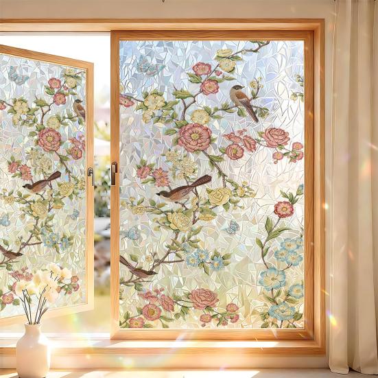Fenster Sichtschutzfolie Buntglas Blumen Fensteraufkleber Statisch UV-Schutz Bunte Aufkleber für Glasfenster Türen