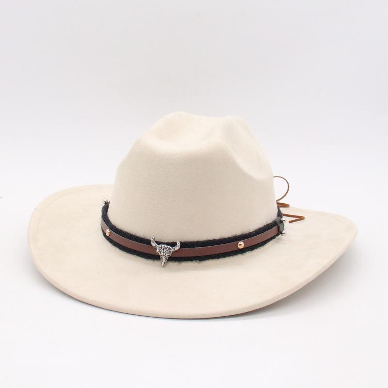 Manufacturer Cross-Border New Western Cowboy Hat Suede Jazz Top Hat Men'S And Women'S Ethnic Style Cow'S Head Felt Hat Big Eaves Hat