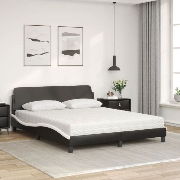 VidaXL Lit avec matelas noir et blanc 160x200 cm similicuir 3208442