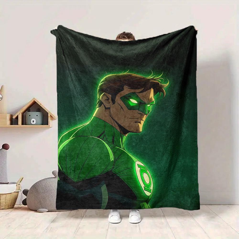 1pc Green Lantern Blanket Lightweight Flannel Throw For Sofa, Bed, Travel, Livingroom, Office, Couch, Chair, And Bed