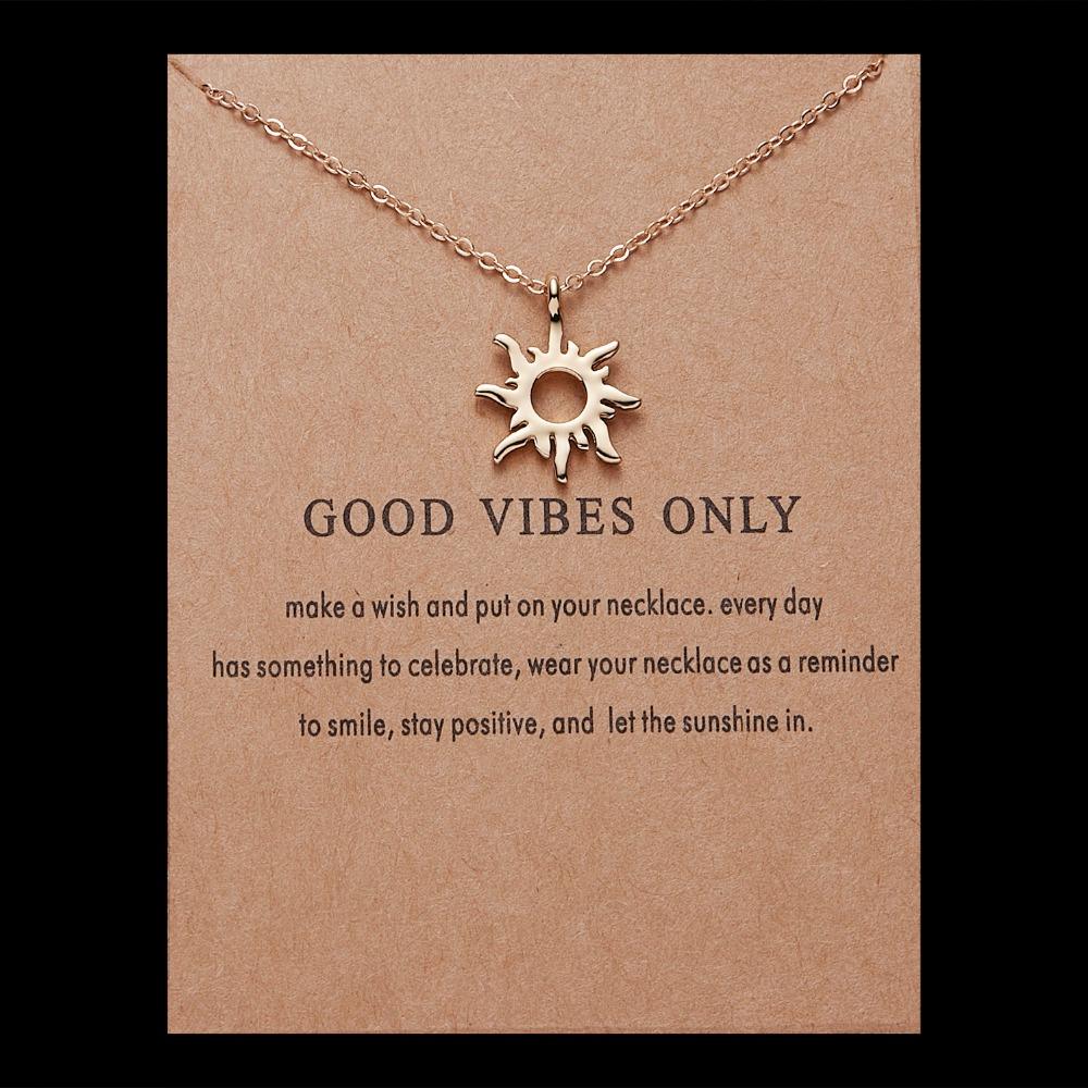 Rinhoo Fashion Sun Necklaces & Pendants Gold Color Alloy Pendant Necklace Wish Card Jewelry For Women Jewelry Birthday Gift