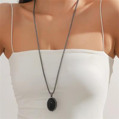 A Trendy and Minimalist Oval Pendant Long Necklace for Women Stylish Sweater Chain Jewelry Gift Perfect for Women Daily Glam