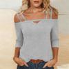 Womens Off Shoulder Top Short Sleeve Cut Out Detail Cross Strap Casual Blouse Summer Lightweight Knit Shirt