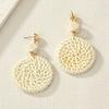 Vintage Geometric Round Rattan Earrings Long Holiday Wood Splicing Bamboo Rattan Straw Earrings Pendant Earrings