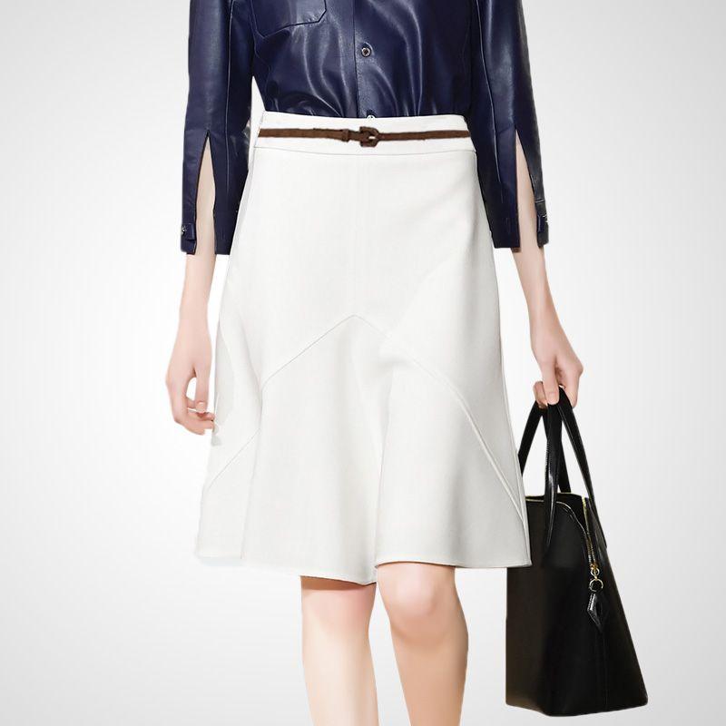 

High Waist Mature Slim Looking Mid Length Long Length A- line Dress Business Wear