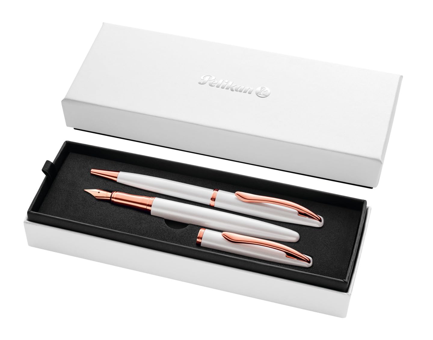 

Pelikan Jazz Noble Fountain Pen and Ballpoint Pen Pearl Elegant Cartridge Fountain Pen Folding Box Set (White), (M Nib), Metal, белый