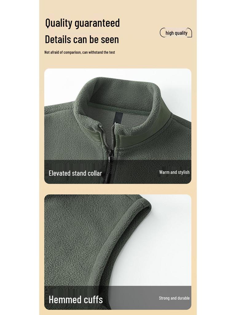 Men's Thickened Fleece Vest, Stand Collar, Double-Sided, Sleeveless Winter Warm Gilet