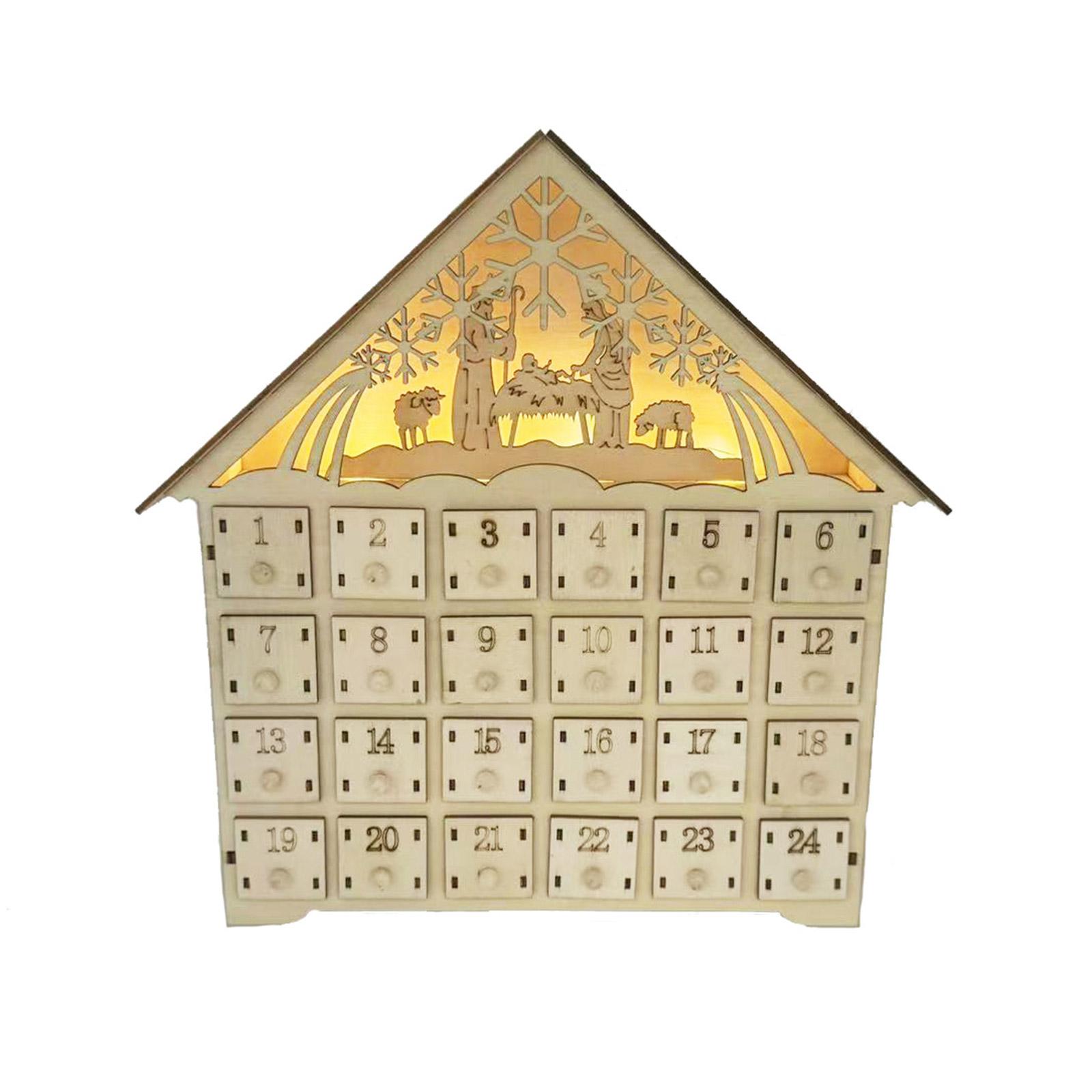 

Christmas Countdowns Calendar Unique 24 Day Wood Advents Calendar with Christmas Tree Reindeer and LED Lights 1