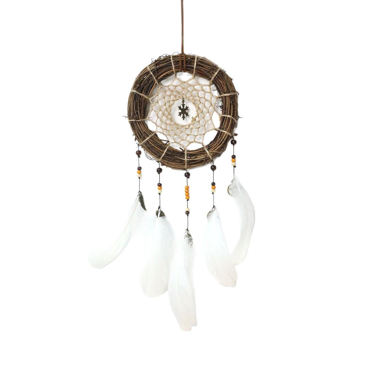

Forest Style Rattan Dream Catcher with Lights - Retro Woven Wall Hanging, Small Boho Decor & Gift