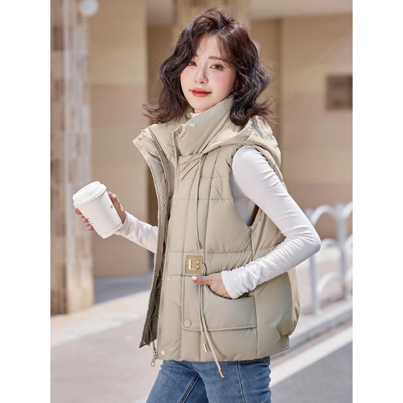 Neues Damen-Unterhemd ohne Ärmel für Herbst und Winter, leicht, mit Kapuze, einfarbig, verdickt, warm, sportlich und lässig, locker, leichte Jacke