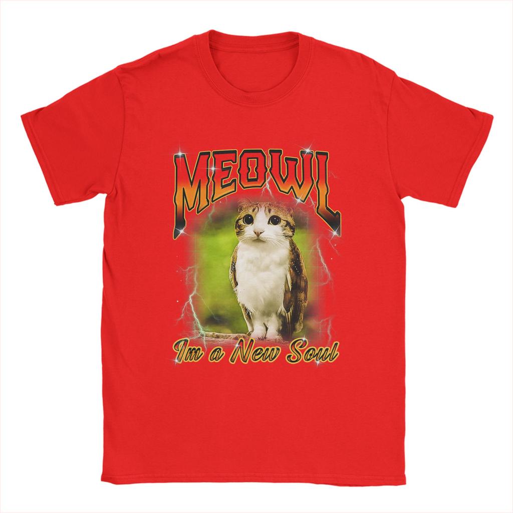 Humor Cat Owl Funny Cursed Internet Brainrot Bootleg Meowl TShirts Men 100 Cotton T Shirts Short Sleeve Plus Size Clothing