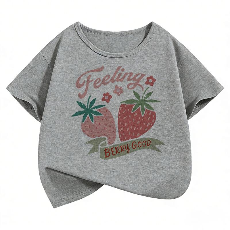 Fashion Strawberry Design T Shirts Girls Y2k Sweet Kids Short Sleeve Children's T-shirt Summer Spring Casual Top Tee