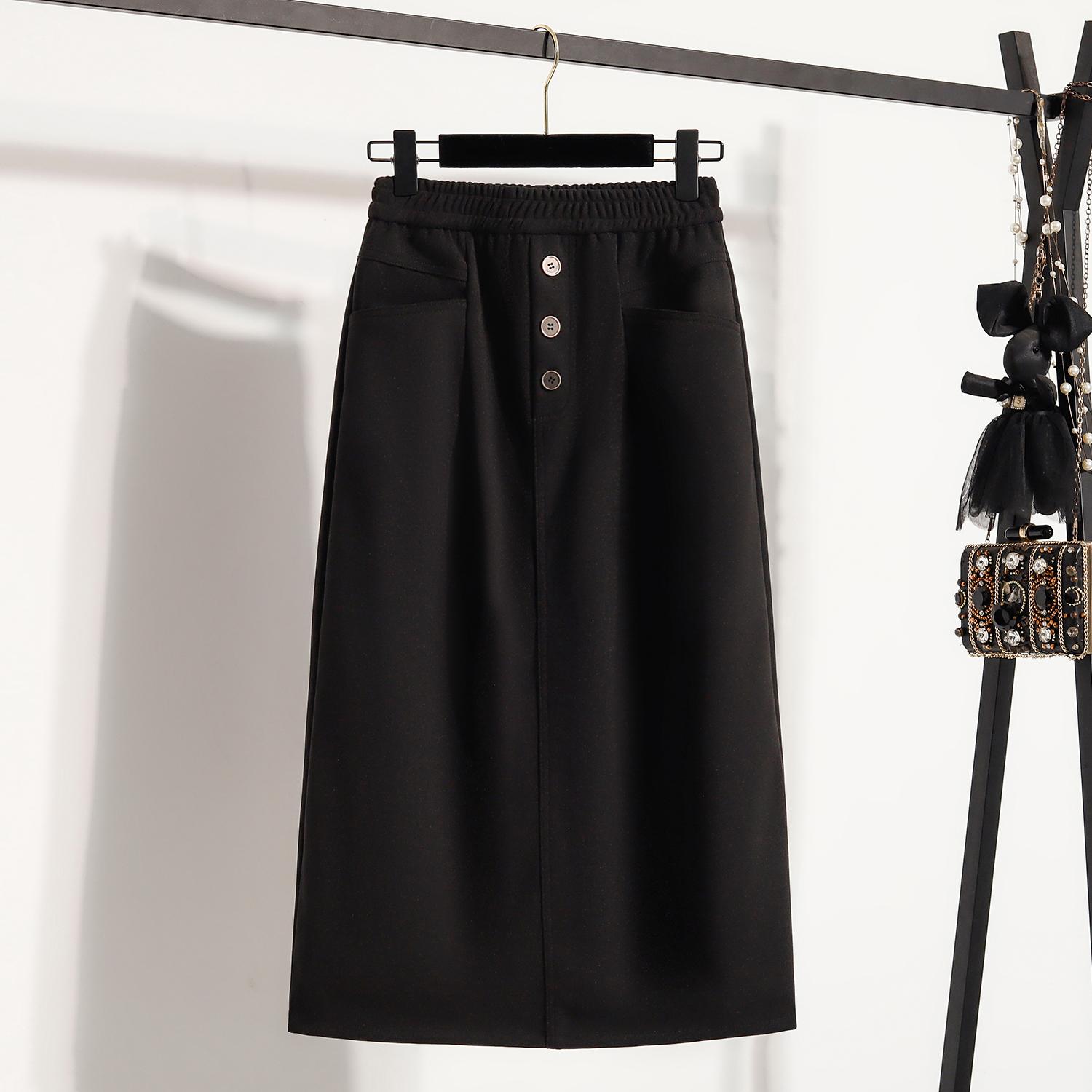 

Dimanaf Осень 2025 Большие размеры Длинные женские юбки Пуговицы Эластичная талия Оверсайз Элегантные юбки с высокой талией А-силуэта XL чёрный