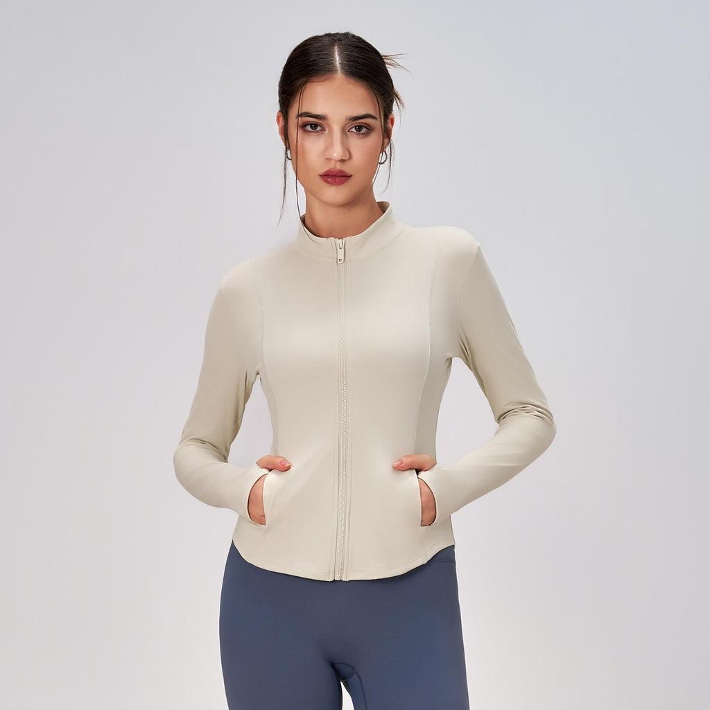 Women's Quick-Dry Slim Fit Sports Jacket – Stand-Up Collar, Zipper, Ideal for Autumn/Winter Outdoor Yoga and Fitness.