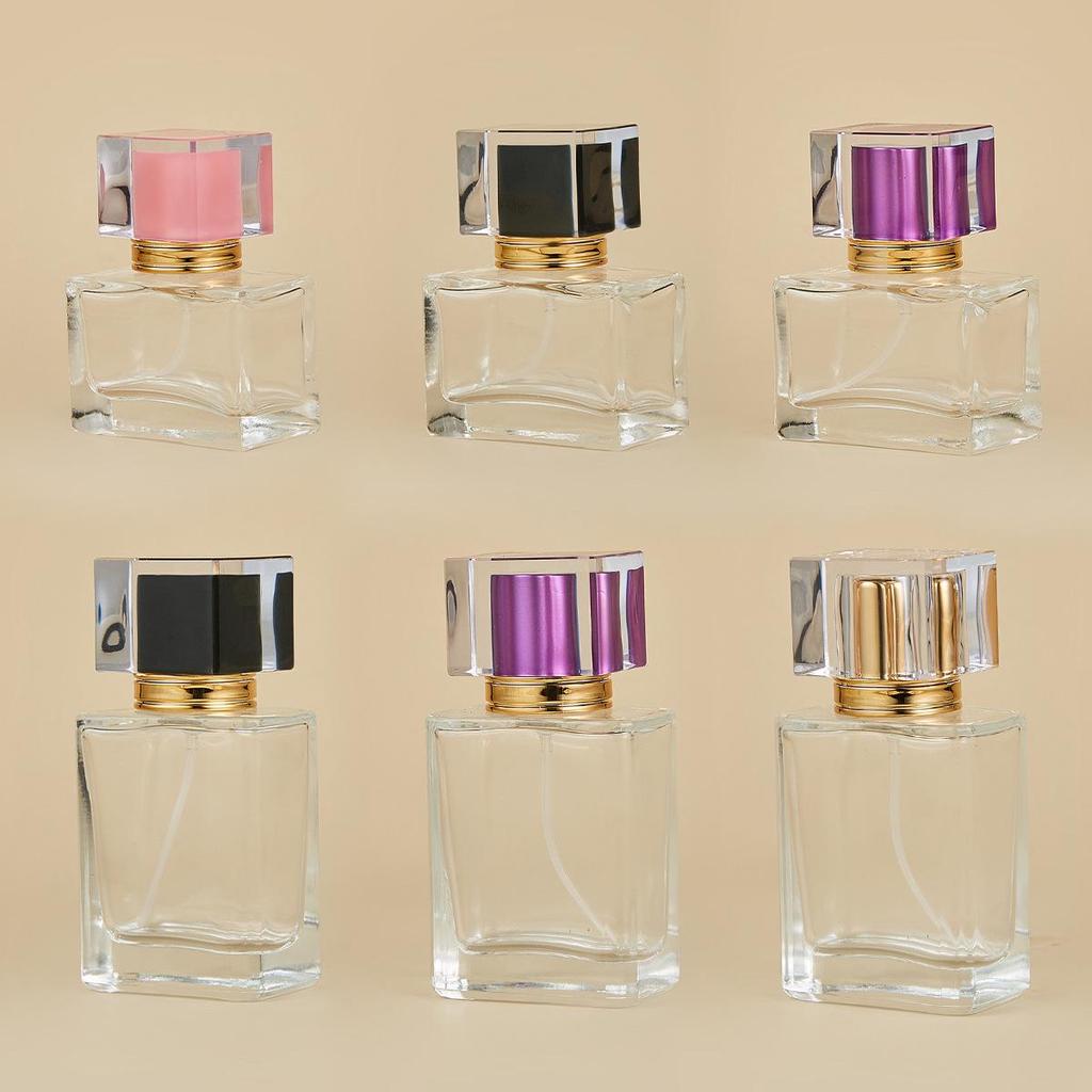 Spot 3050ml Square Glass Perfume Bottle with 15-Tooth Screw-Top and Thick Bottom, Reusable Cosmetic Spray Bottle