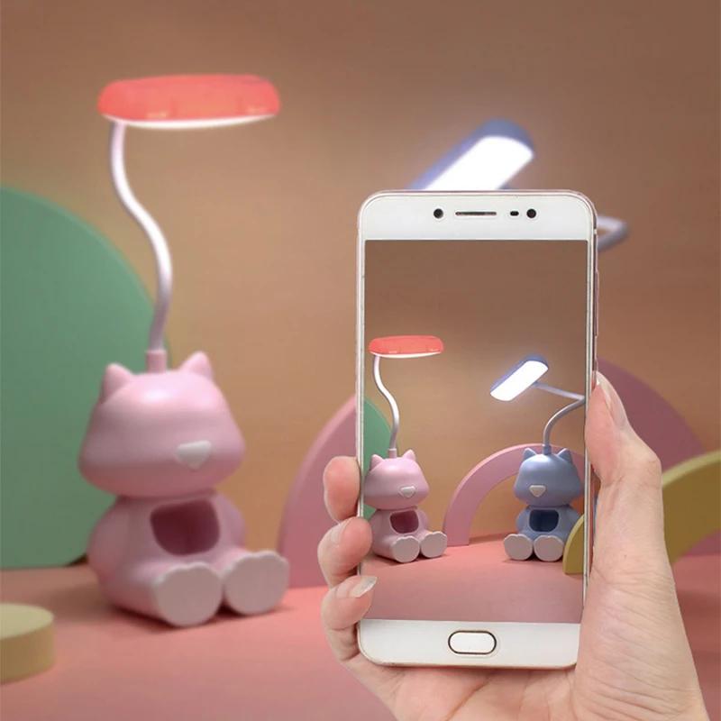 Creative Led Study Desk Lamp with Phone Holder Bedside Color Adjust Table Lamp for Kids Student Room Cute Flexible Night Lights