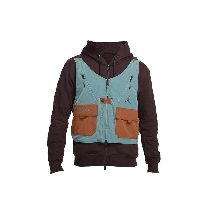 Men s Air Jordan Multiple Pockets Solid Color Logo Detachable Fleece Lined Hooded Jacket Coffee DC9582-203 S