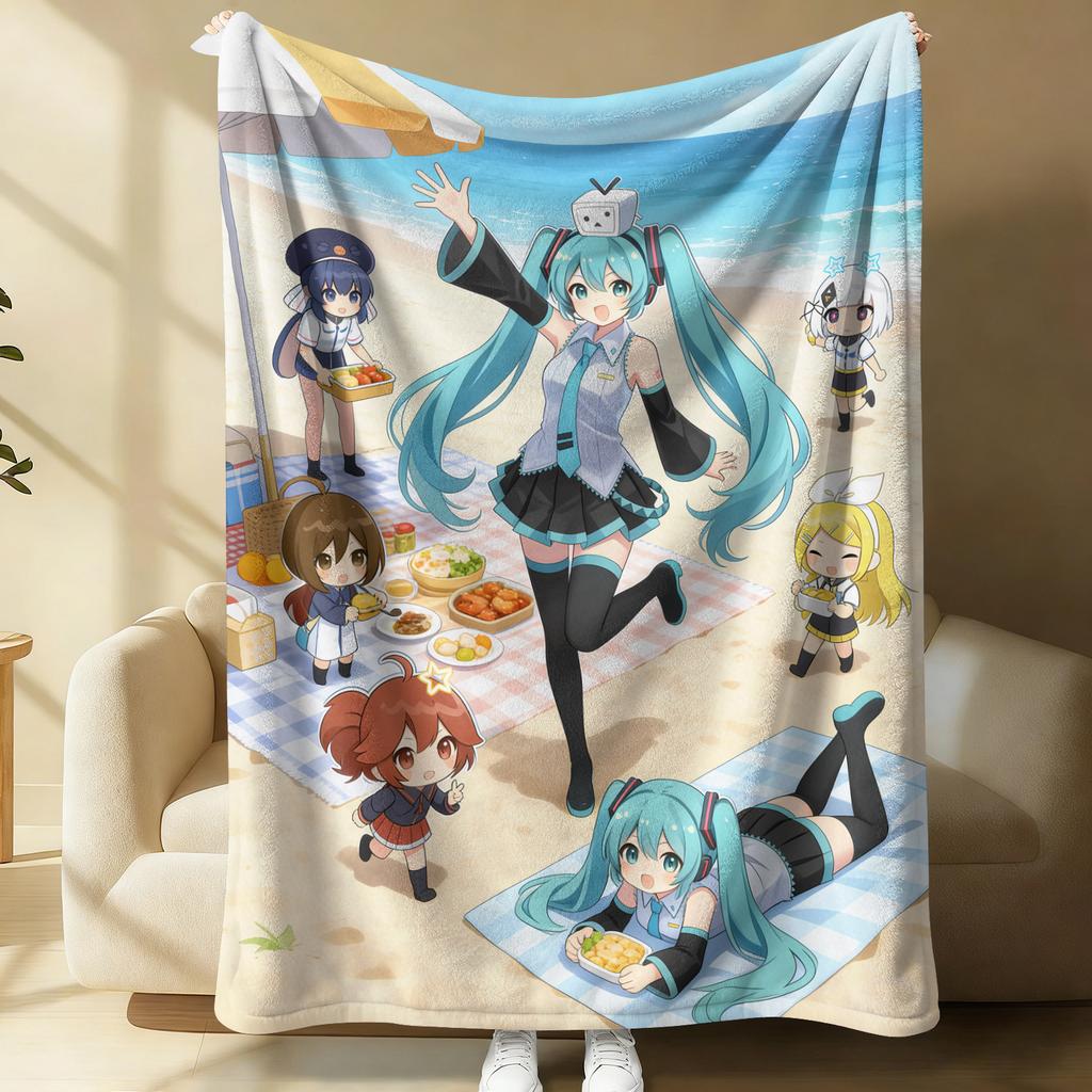 Hatsune Miku Flannel Blanket, Soft Home Throw, Nap Blanket, Sofa Throw, Anime Outdoor Travel Camping Blanket, Fans, Teens Gift