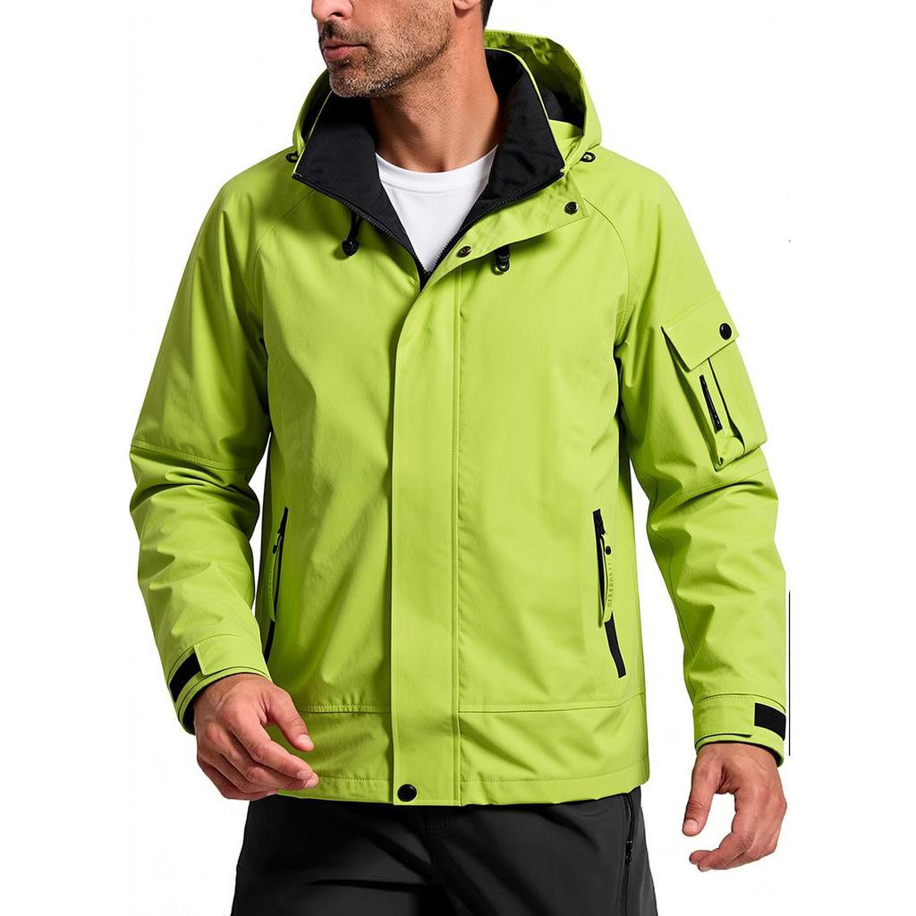 Men's Windproof Hiking Jacket with Hood Long Sleeve Zip Front Outdoor Coat for and Hiking