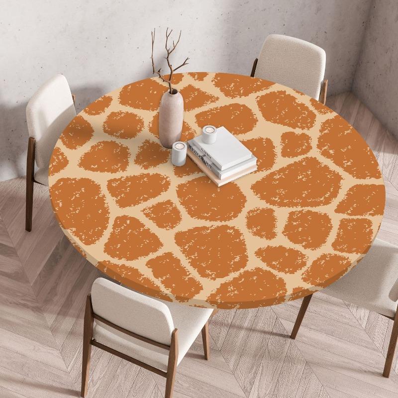 Creative Animal Fur Texture Patten Round Table Cover Fitted Vinyl Tablecloth Elastic Edged Waterproof Dining Table Cloth