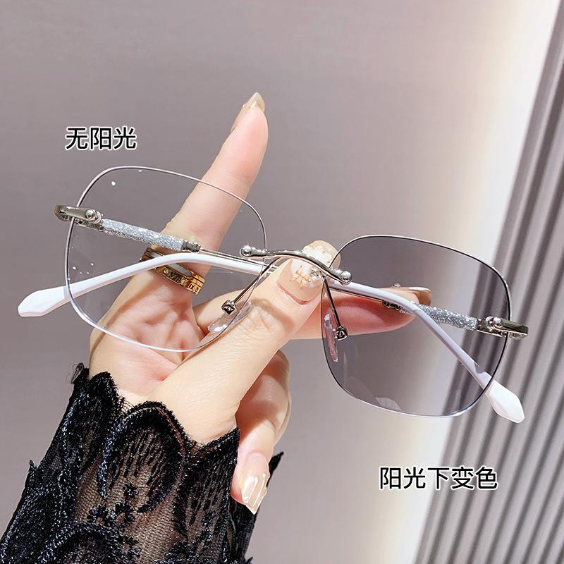 Borderless Glasses, Want To Be Full Of Stars, Rimless Myopia Glasses, Women Can Be Equipped With Plain Face, Round Face, Large Frame, Thin Gold Eyes