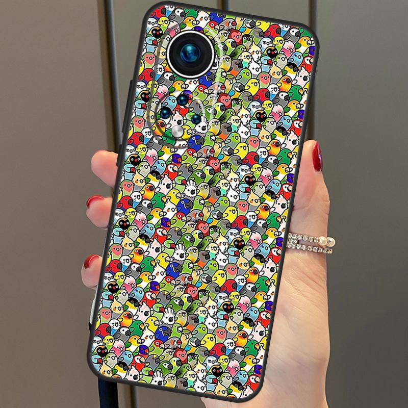 Kreskówkowy kolaż papugi nimfy na Huawei P30 Pro P20 P40 Nova 5T 9 P Smart Z 2021 Etui Coque na Honor 8X 9X 10i 50 Lite