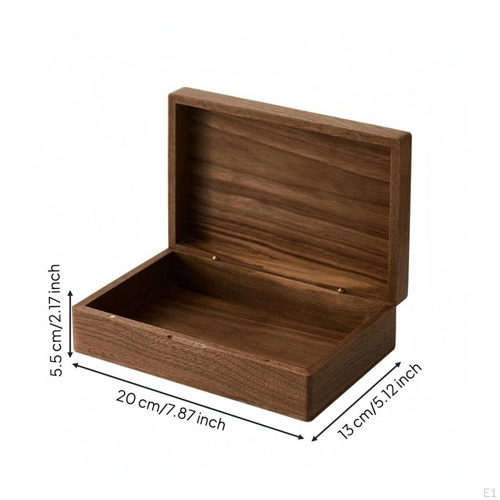 Desktop Storage Box Simple Wooden with Hinged Lid Rustic Walnut for Desk,
