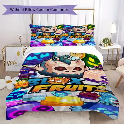 Blox Fruits Game Pattern Bedding Uilt Set Uilt Cover Pillowcase Home Decoration Birthday Gift (1 * Duvet Cover + 2 * Pillowcase Without Core)11