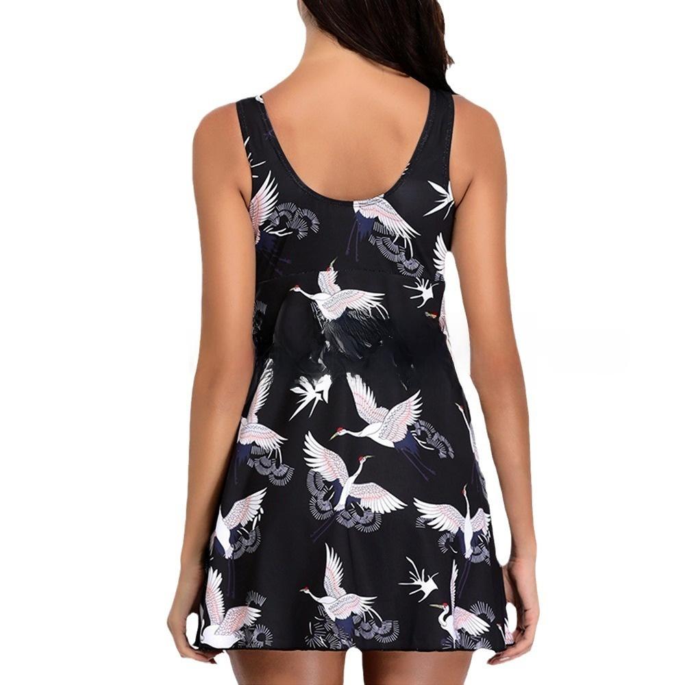 Swimsuit Women's Conservative Crane Print Sexy Bikini One-piece Swimsuit In European and American Plus Size