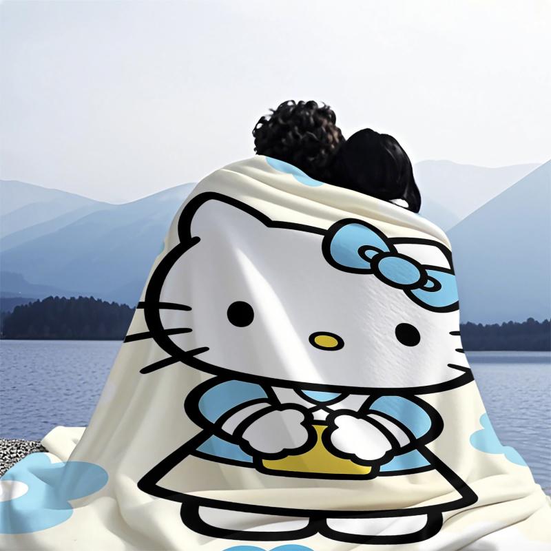 Hello Kitty Flannel Throw Blanket, Cute Cartoon Soft Warm Fleece Blanket for Sofa, Bed, Travel, Camping, Kids & Home Decor