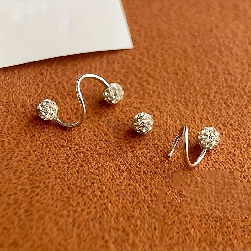 Stainless Steel Spiral Rod Earrings with Rhinestone Inlay